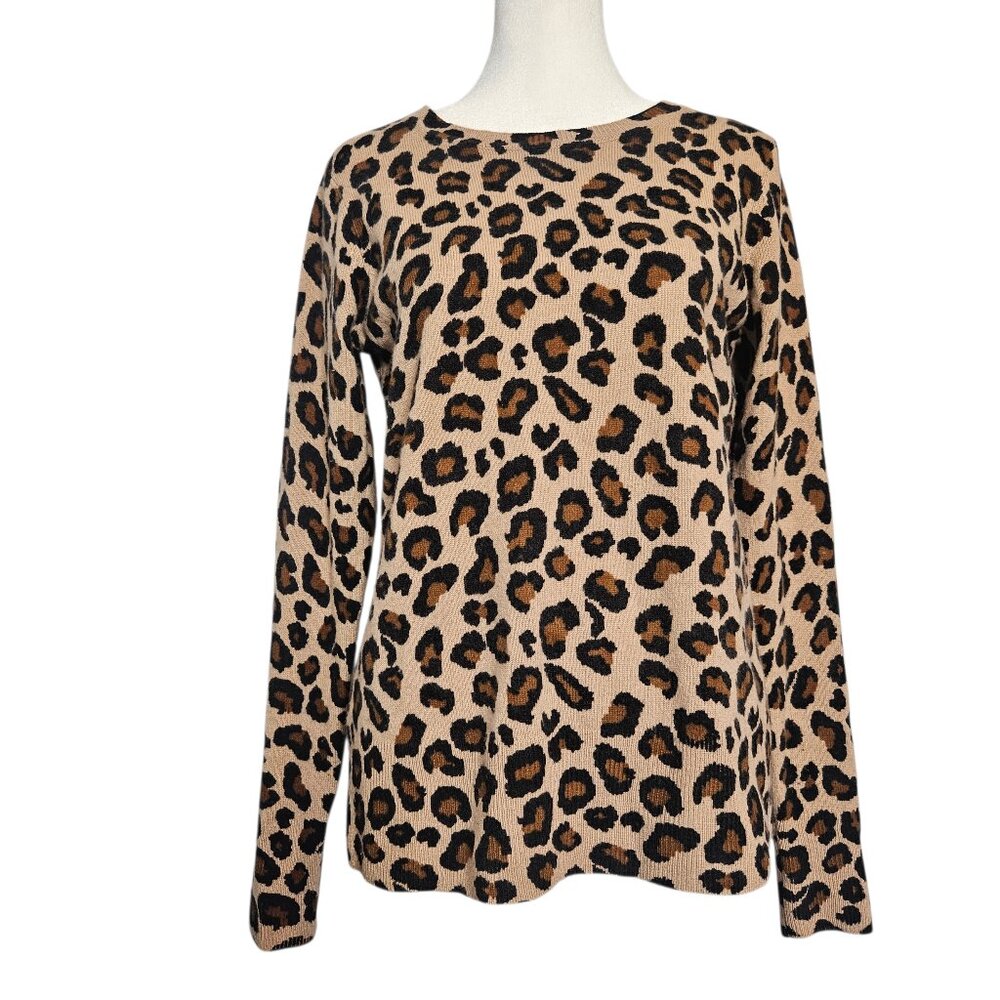 Cynthia Rowley 2 Ply Cashmere Sweater Women's Small Leopard Quiet Luxury Preppy
